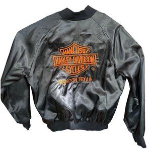 Vtg Harley-Davidson 80s Mancuso Houston TX Dealership Satin Bomber Jacket Sz LG